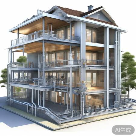 “多层房屋，回水坑平衡水流”