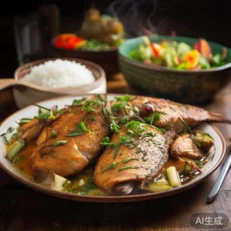 烤鱼鸡排配饭蔬