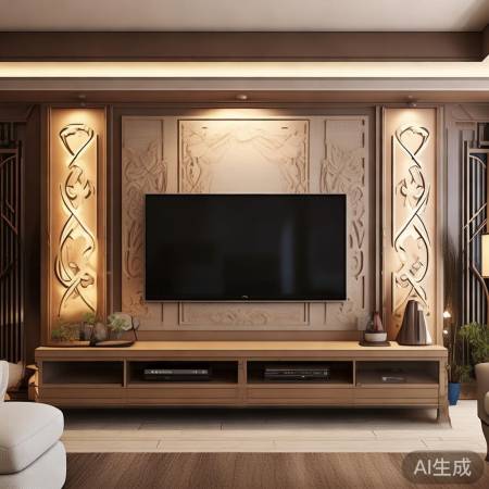 PU线电视背景墙，现代温馨结合