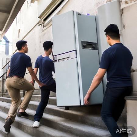 搬运冰箱，注意平衡防翻倒