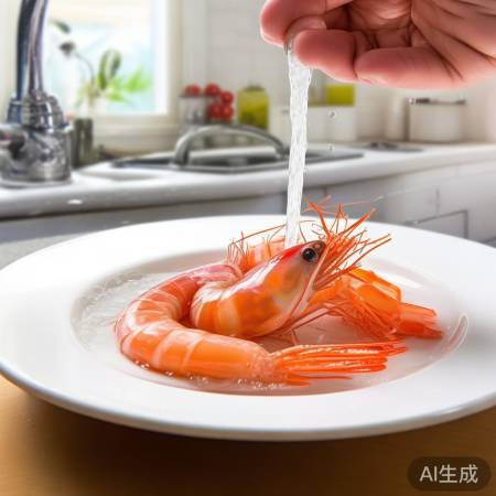“清洗晾干大虾”