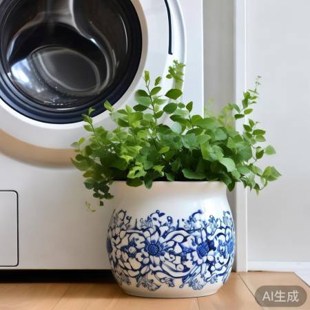 洗衣机底花盆绿植，美心情。