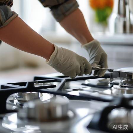 拧下燃气灶盖，轻拿轻放螺丝