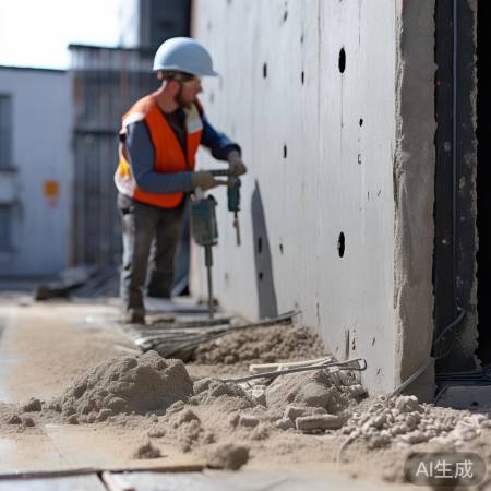 准备工具，施工墙面水泥路